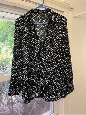Ann Taylor Black Blouse with White Polka Dot Print